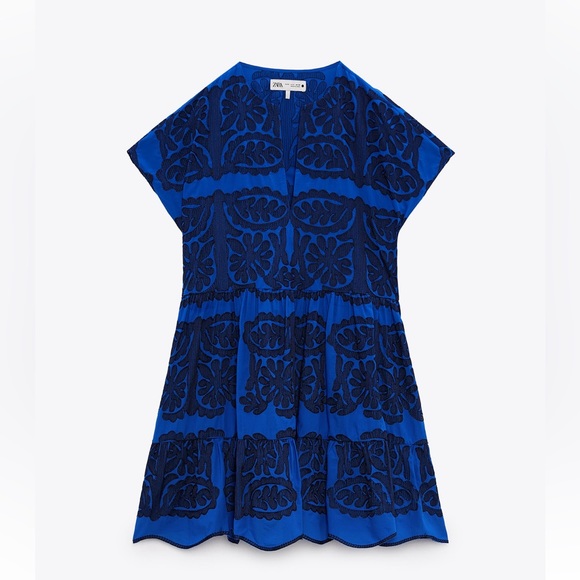 Zara SHORT EMBROIDERED DRESS. Bluish. Sizes M, L. New with Tags. - Picture 5 of 7